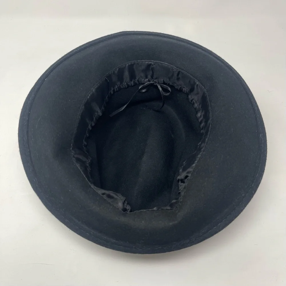 Vintage Black Wool Fedora Hat | Classic Wide Brim | Timeless Minimalist‎ Style - Picture 8 of 8